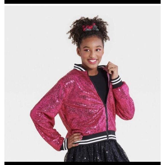 Popstar Pink Sequin Jacket Adult Halloween/ Dance/ Party Costume, One Size - Picture 1 of 4